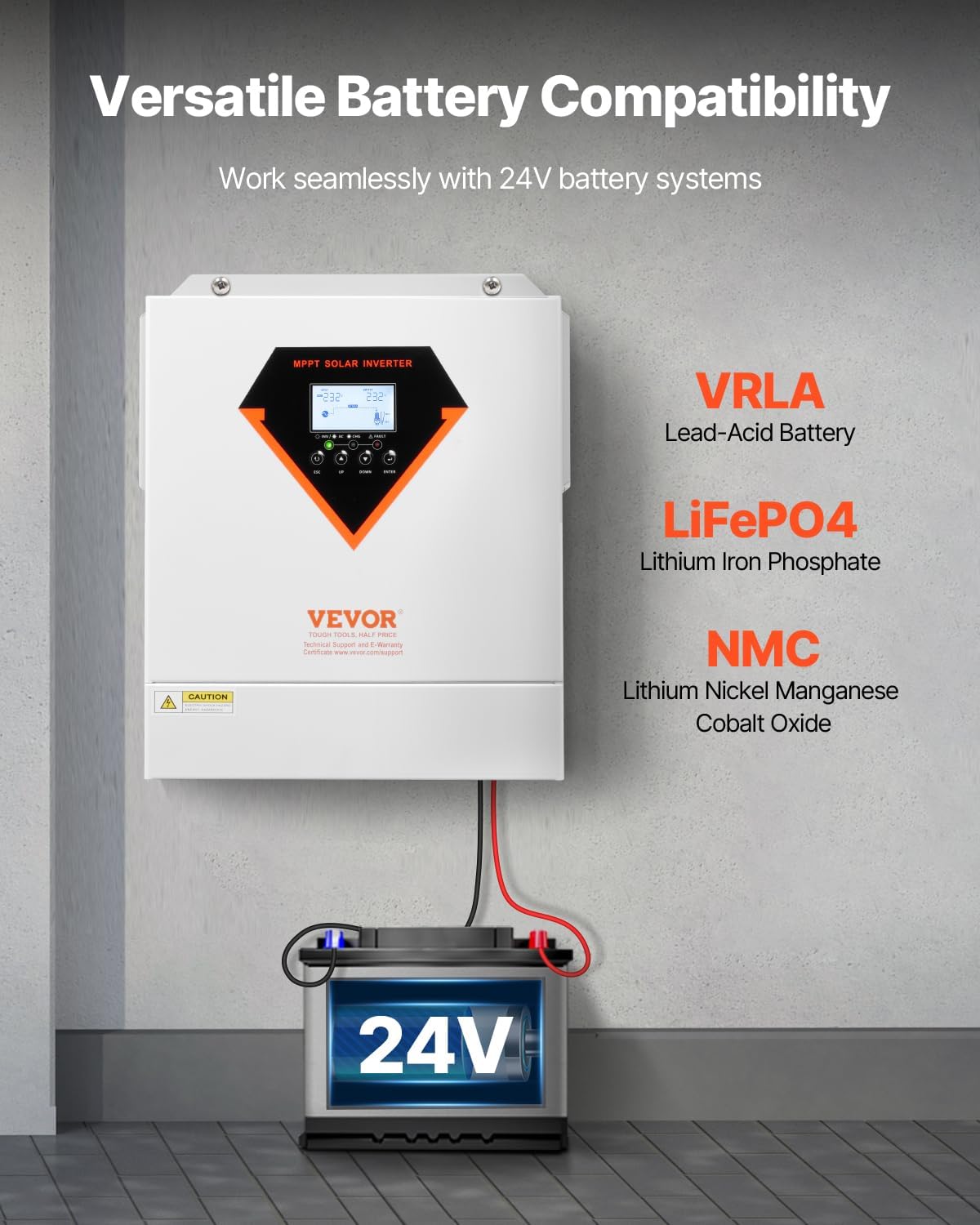 VEVOR Hybrid Solar Inverter, 3500W, All in One Pure Sine Wave Power Inverter Charger, 24V DC to 220/230V AC, with Built-in 100A MPPT Solar Controller, for Off-Grid System Lead Acid Lithium Battery