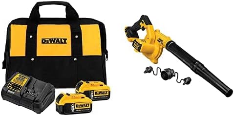 DEWALT 20V MAX Battery Starter Kit with 2 Batteries, 5.0Ah (DCB205-2CK) 20V MAX* Blower for Jobsite, Compact, Tool Only (DCE100B)