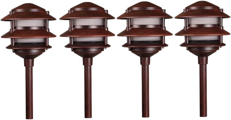 BestPro Lighting Outdoor Landscape Lighting 4PK Pathway Lights Low Voltage 20 Watt Halogen12VAC Landscape Lights 2700K Warm White Easy to Install Pagoda Fixture