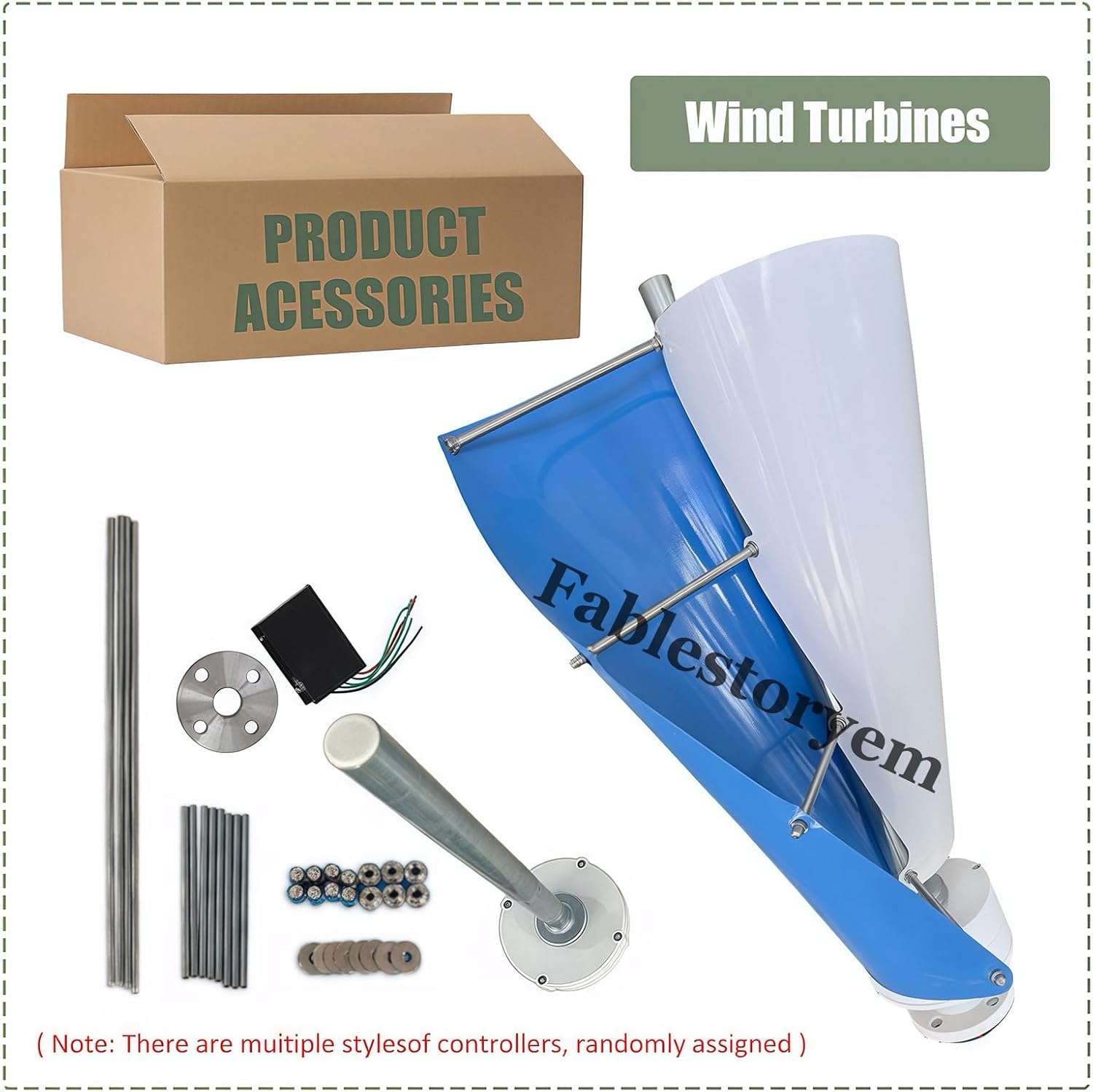 12000W Vertical Wind Turbine, 12V/24V/48V 2 Blade Helical Magnetic Levitation Wind Generator, 3 Phase AC Permanent Magnet Generator, Wind Turbine Kit with Controller, for Home/Factory,D-24V