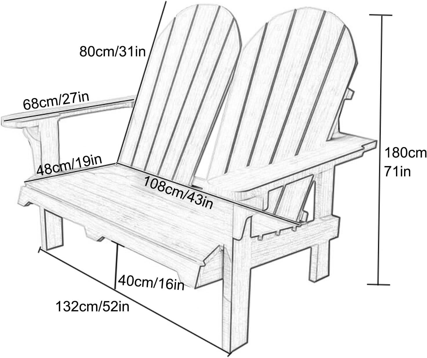 Garden Benches for Outdoors, Double Person Patio Bench, Perfect for Beach, Pool, and Fire Pit Seating, 550 Lbs Load-Bearing(Brown)