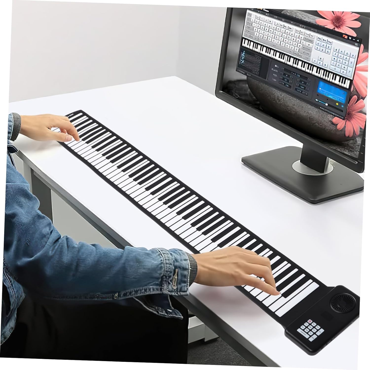 Mikinona Portable Silicone Roll-up Piano Built-in Speaker Key Foldable Keyboard for Music Practice Battery Operated Keys for Musicians The Go