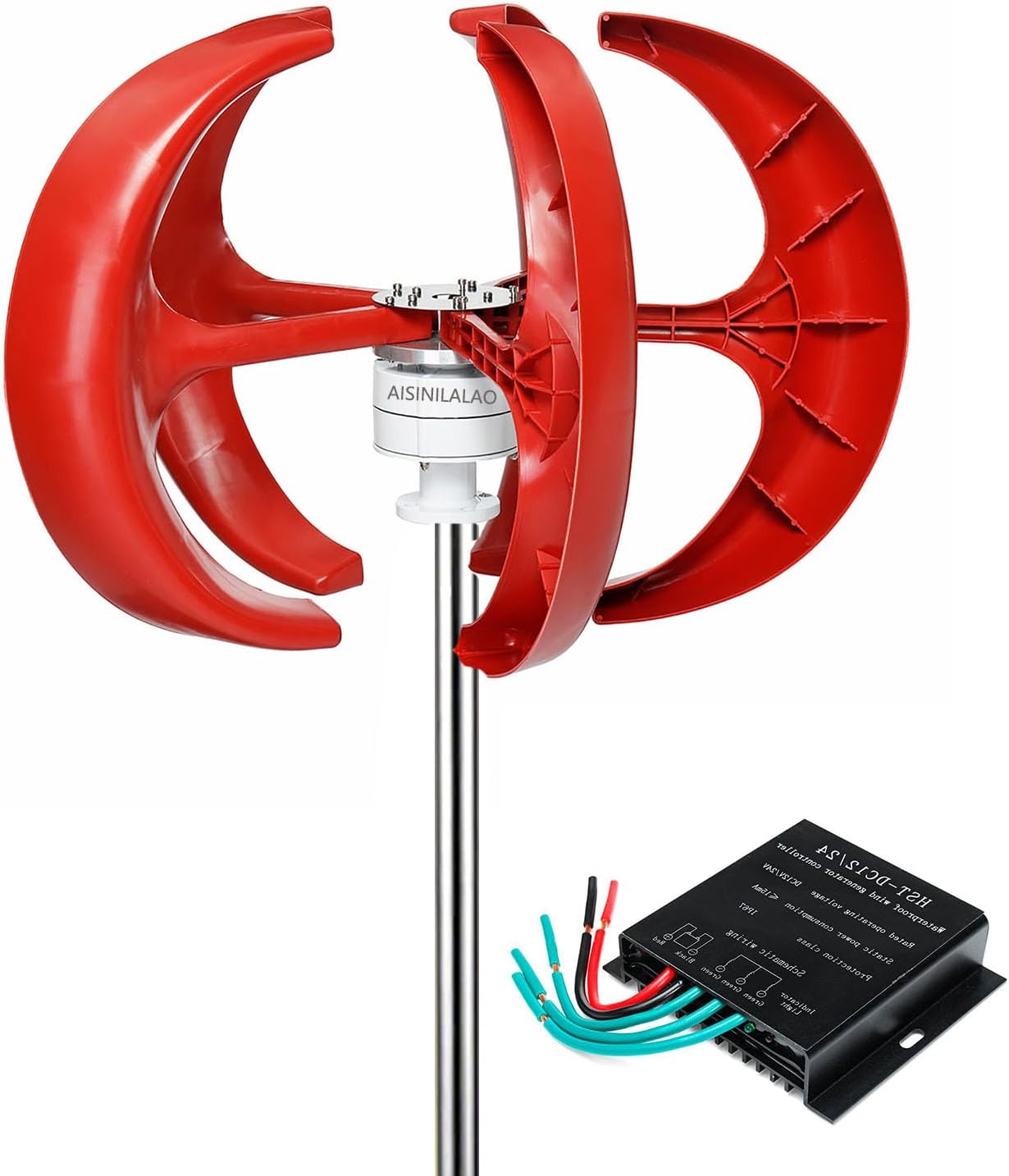 12000W Low Wind Speed Starting 5 Blades Vertical Wind Turbine Kit Wind Power Generator with Controller,Work Safely in The Environment of -40℃~80℃ for Home, Camping