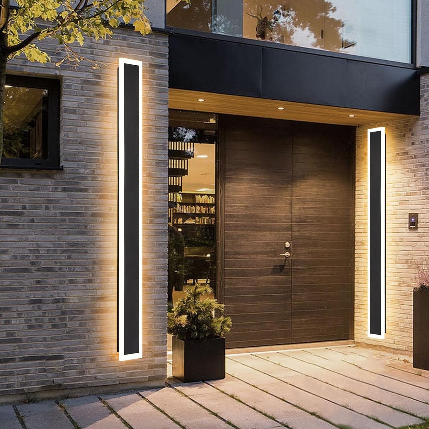 2Pack 23.6inch Long Outdoor LED Wall Light,18W Waterproof IP65 Warm White 110V led Wall Mount Lighting Fixture Rectangular Black Garage Wall Lights Elegant Frosted White Acrylic Anti Rust