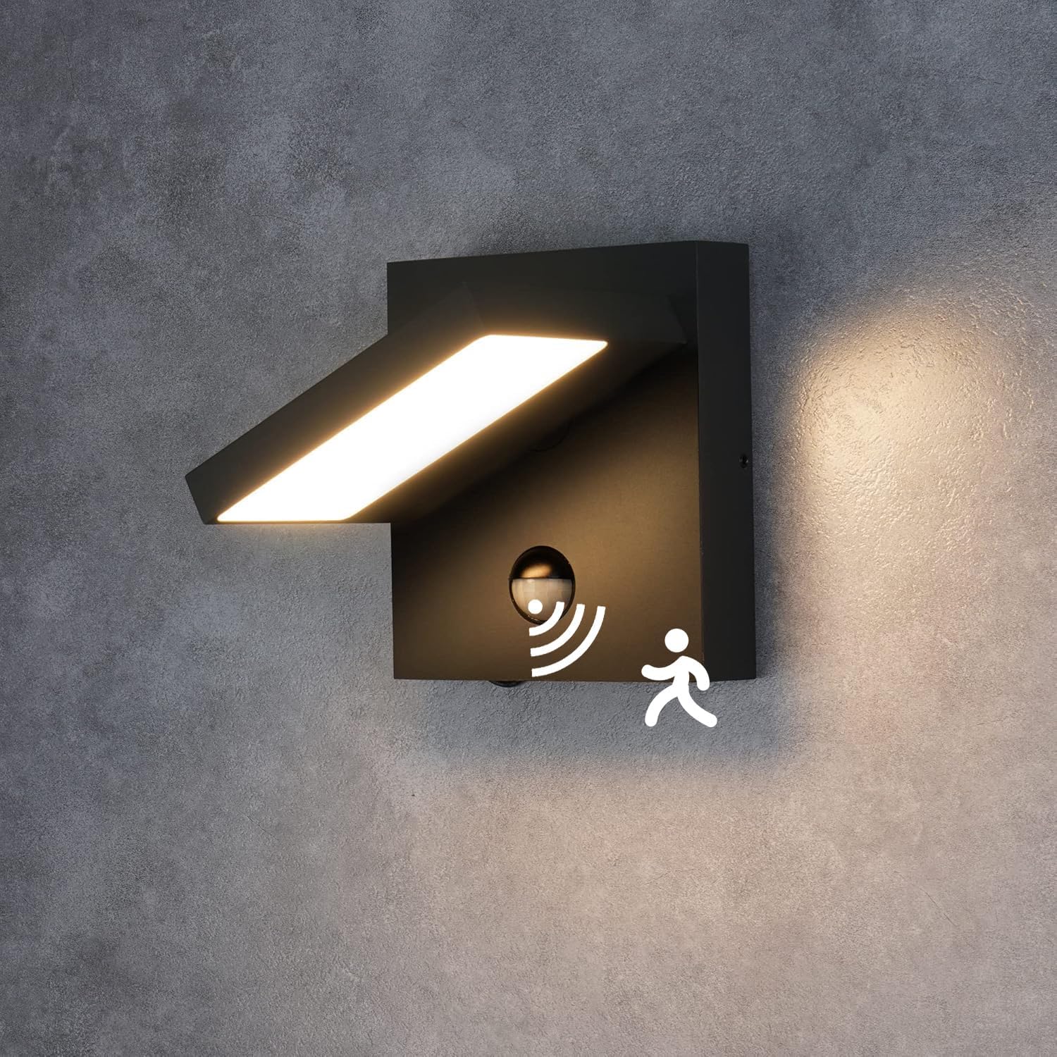 Motion Sensor Ourdoor Wall Sconce Light LED Exterior Light Fixture Black Modern Front Porch Light Wall Mount Lamp IP54 Waterproof for House Garden Garage Patio,3000K 650LM