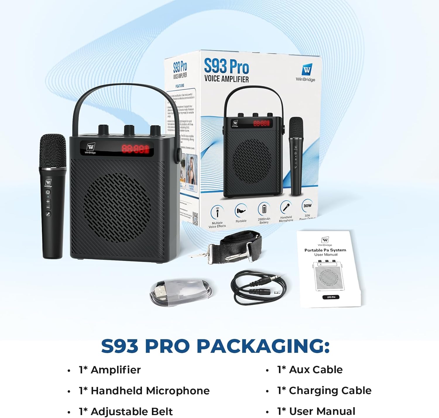 Voice Amplifier with Wireless Microphone & Speaker - Portable Mini Bluetooth PA System with Handheld Mic, 30W Ultra-Light Rechargeable Megaphone for Teachers, Speech & Outdoor Events - S93 Pro