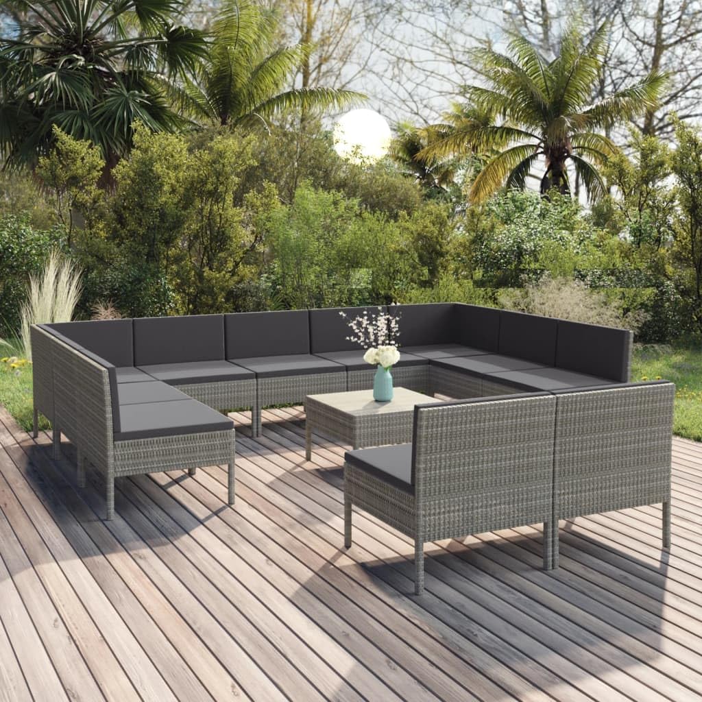 12 Piece Patio Lounge Set with Cushions Poly Rattan Gray,Gray Patio Lounge Set with Comfortable Cushions and Modular Design for Outdoor Living Patio Furniture Sets, Outdoor Furniture Sets