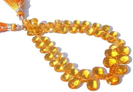 13 inch natural beads strand of 7x5-11x8mm faceted pear madeira quartz gemstone briolletes beads for DIY jewelry - necklace, bracelet, earring, ring.