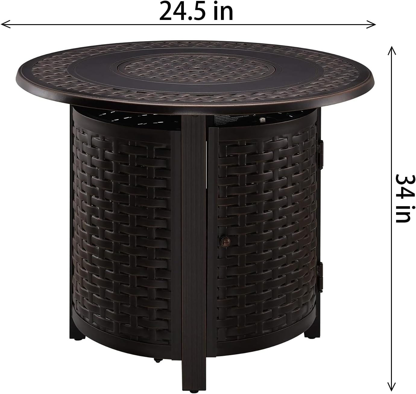 Hendricks Woven Aluminum Convertible Gas Fire Pit Table 37,000 BTU Multi-Functional Outdoor with Fire Bowl Lid, Nylon Weather Cover & Clear Fire Glass - Bronze Finish - Round - 34
