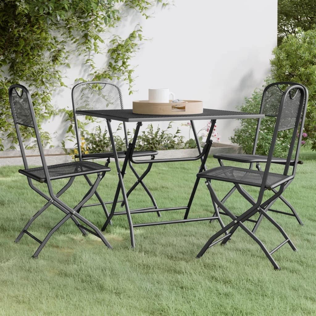 5 Piece Patio Dining Set Expanded Metal Mesh Anthracite,AllWeather Folding Patio Dining Set for Outdoor Enjoyment Furniture Sets for Patio, Lawn & Garden