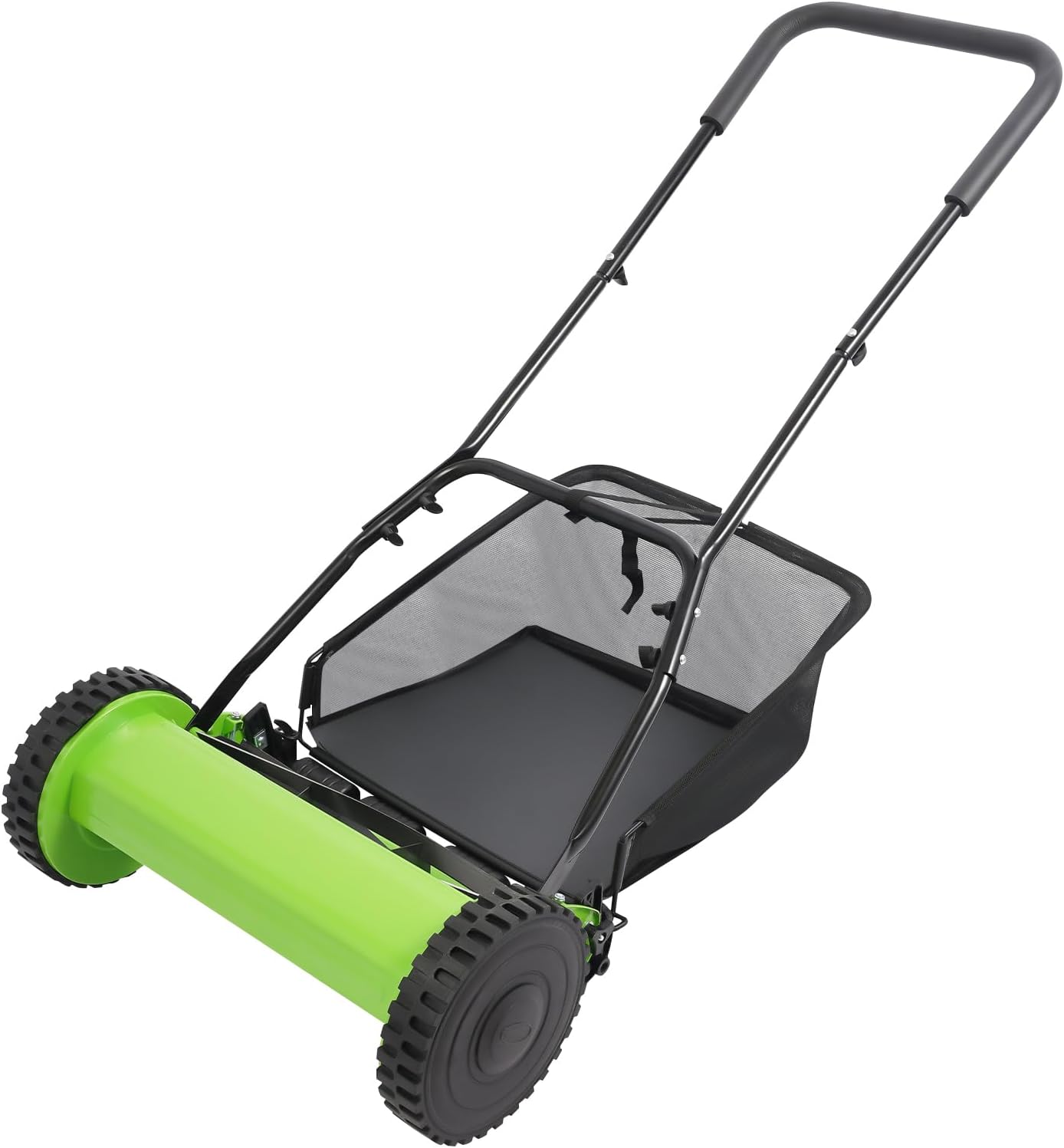 16-Inch Push Reel Lawn Mower, Push Lawn Mowers with Grass Catcher, Adjustable Heights & Efficient Grass Catcher, Green