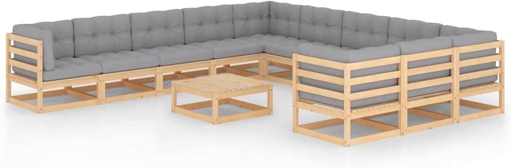 Patio Set 12 Piece Patio Lounge Set with Cushions Solid Wood Pine