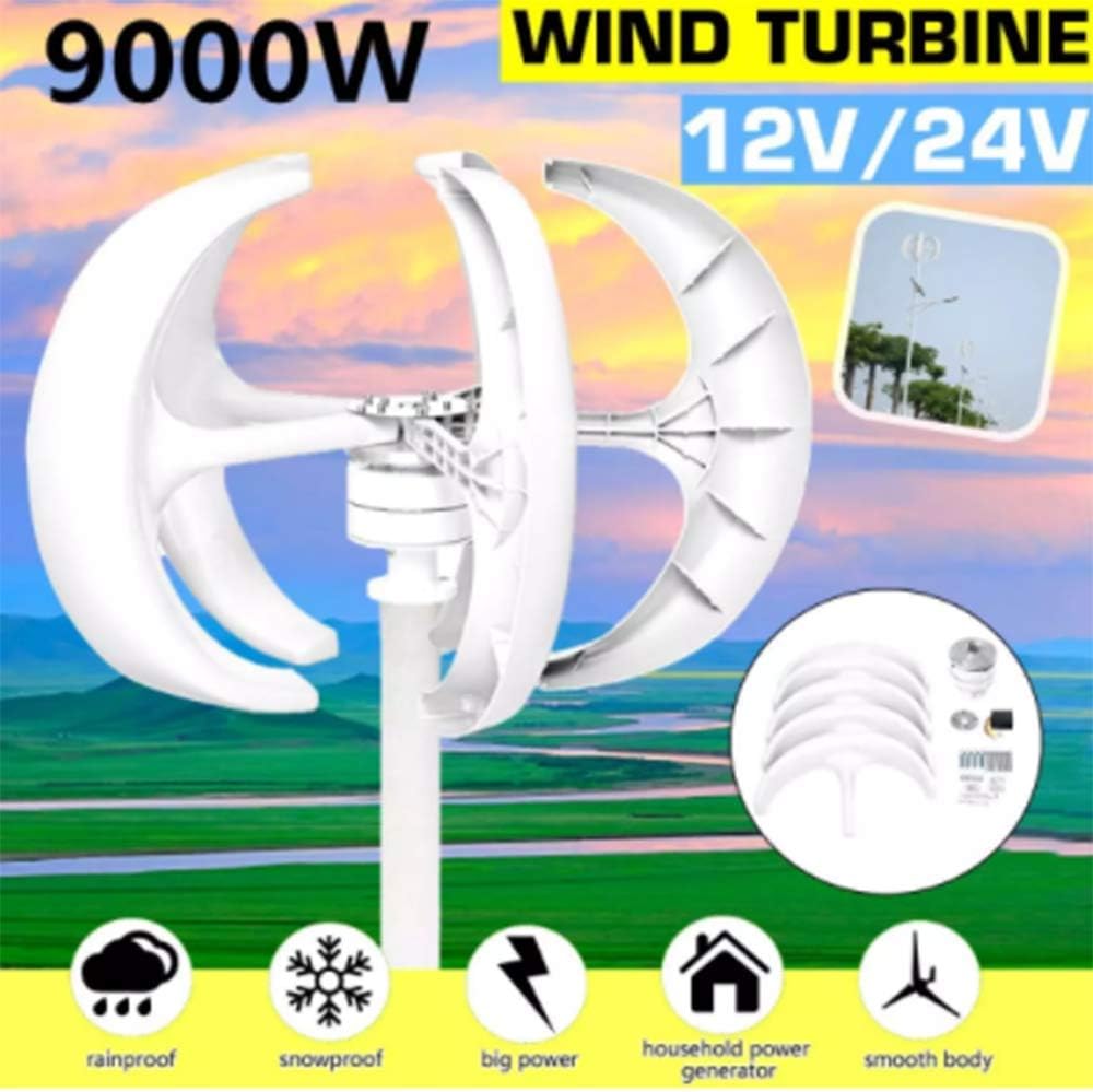 9000W 12V 24V 5 Blades Lantern Wind Turbines Generator Vertical Axis Motor Kit for Home Hybrids Streetlight Use Electromagnetic,24v