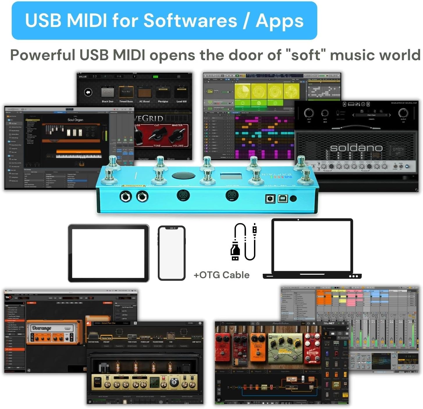 PaintAudio MIDI Captain Foot Controller Multi-Effects Keyboards Synthesizer USB-MIDI musical software Bias with Time Engine Function Support all PC/CC/Note commander 10 Foot Switches with 12 PCS Caps