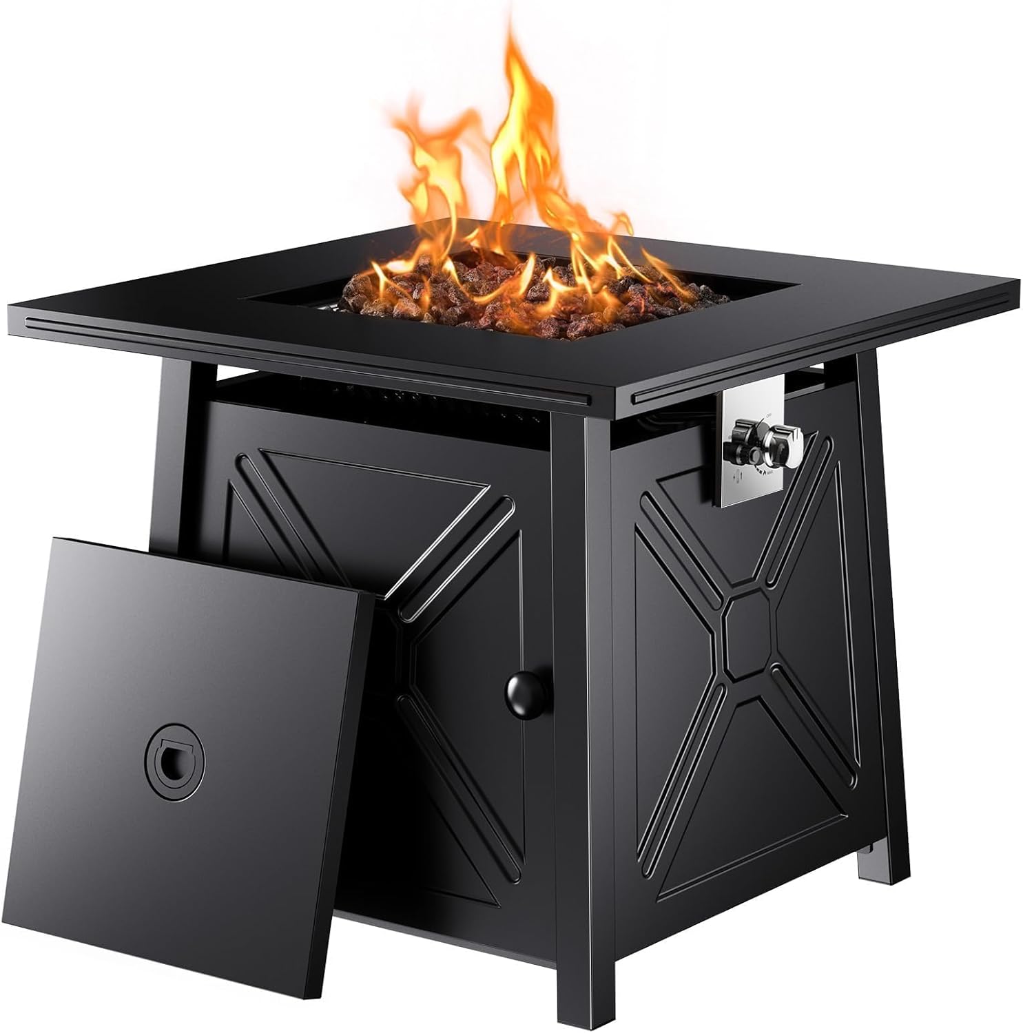 Ciays 32 Inch Gas Fire Pit Table, 50,000 BTU Propane Fire Pits for Outsides with Steel Lid and Lava Rock, 2 in 1 Square Firepit Table for Gatherings Parties on Patio Deck Garden Backyard, Black
