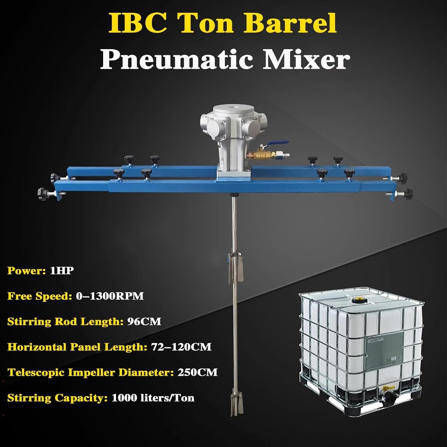 IBC Air Agitators, 1 Ton 1HP Tank Paint Mixer Machine, Pneumatic Agitator with Support Hanger, Folding Propeller, for Ink Dissolver Agitator