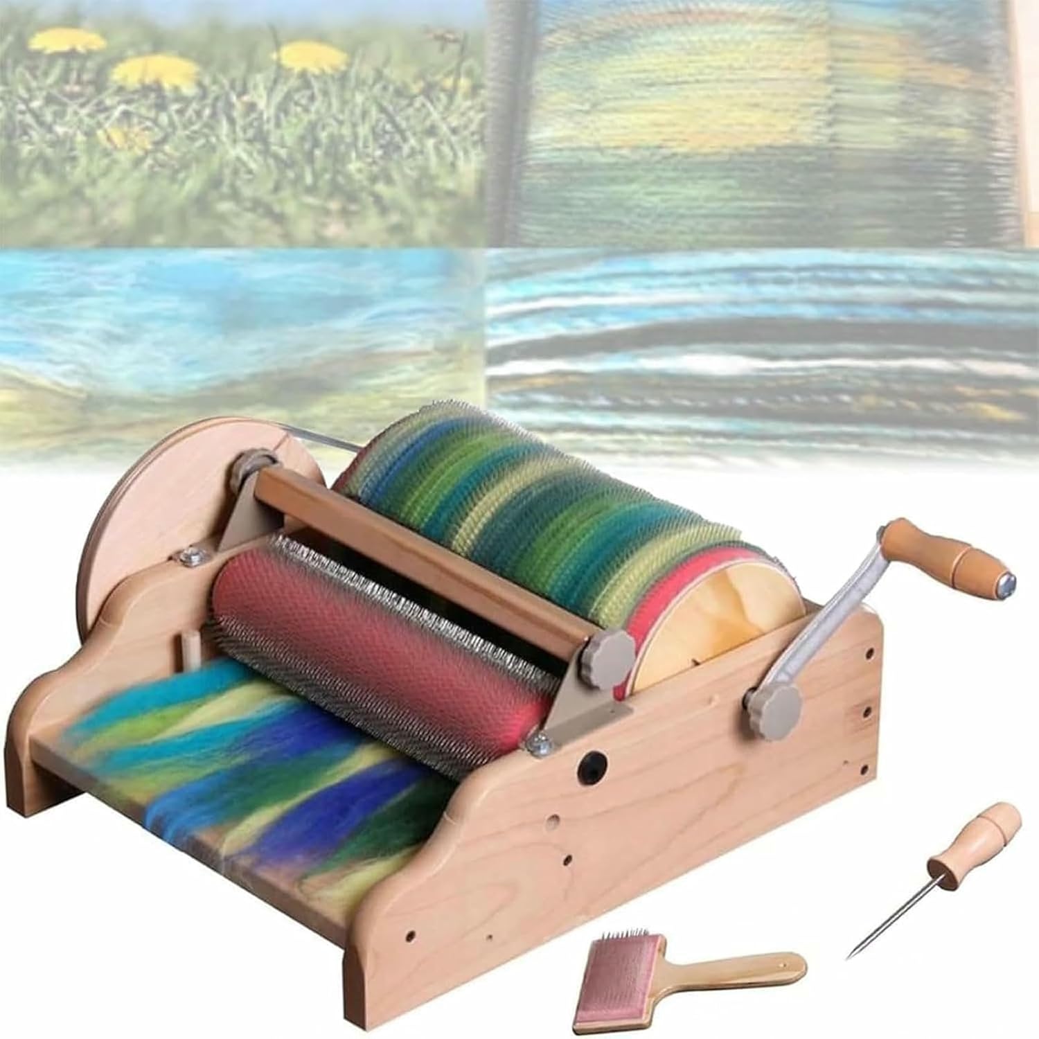 Manual Wool Combing Machine, DIY Manual Wool Felt Machine with Cleaning Brush and Awl, Tooth Pitch Can Be Set, Drum Diameter 315mm, for DIY Craft, Handmade Enthusiasts~/