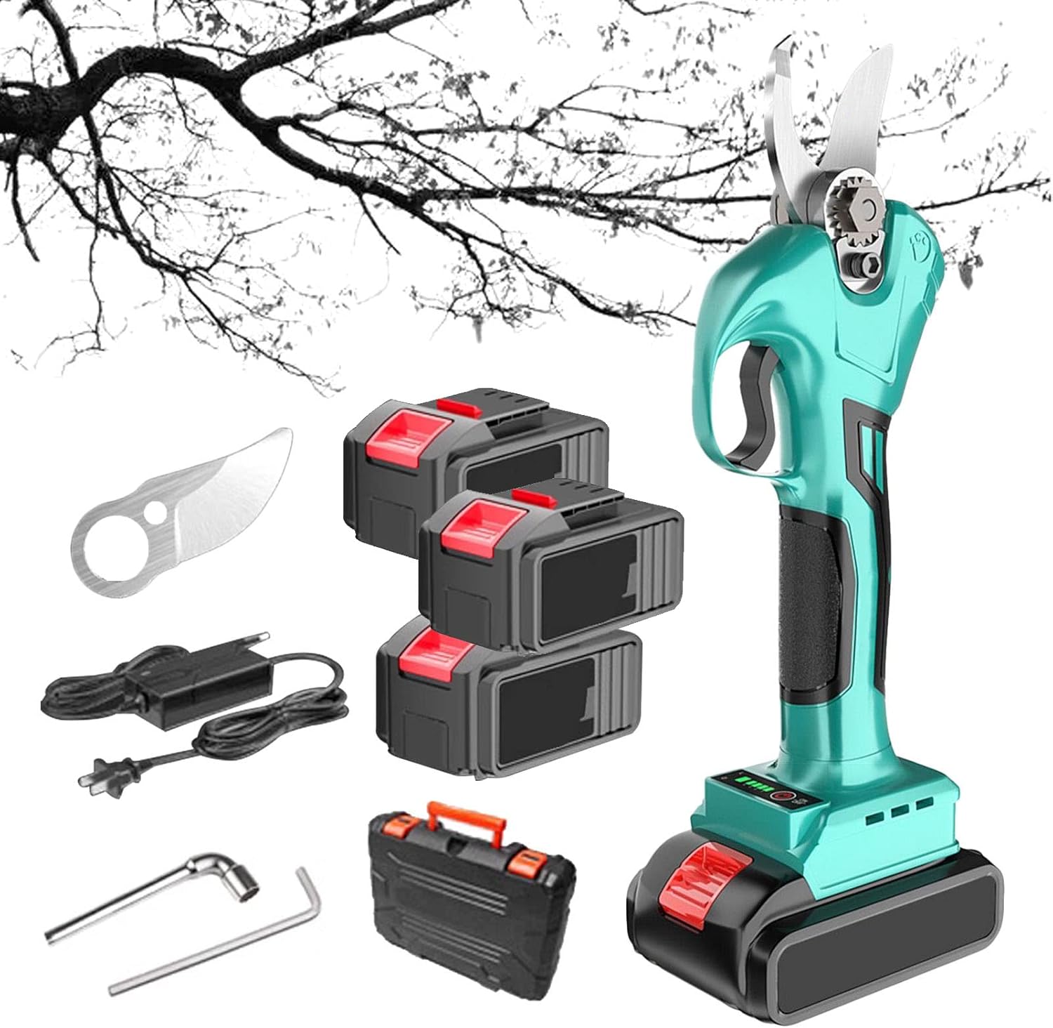 Cordless Electric Pruning Shears Professional Cordless Electric Pruning Battery Powered, with 3 Pcs Backup Rechargeable Lithium Battery, 40mm (1.57 Inch) Cutting Diameter, 6-9 Working Hours