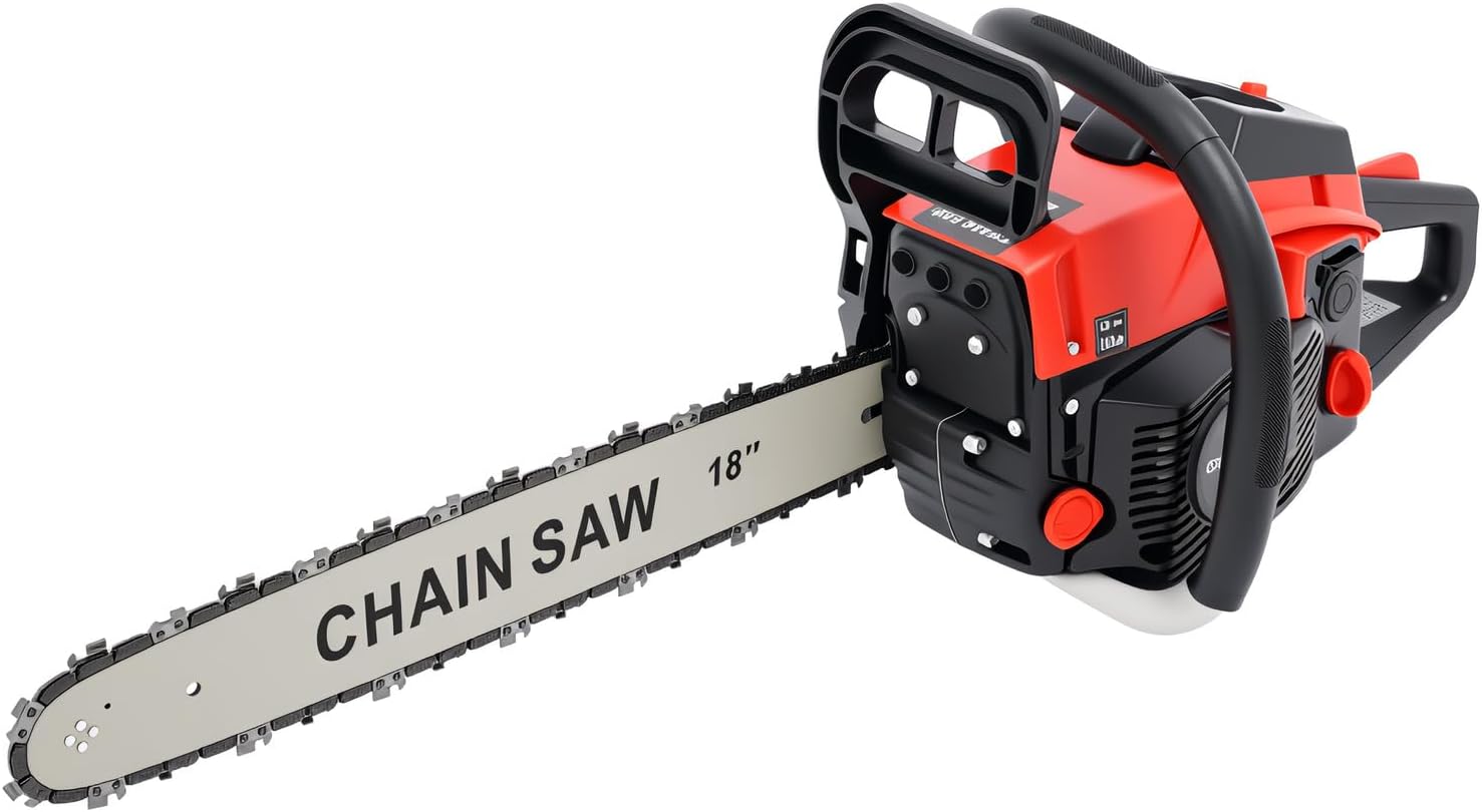 58CC 2-stroke gasoline chainsaw, 18-inch gasoline-powered chainsaw engine with tool kit — for tree cutting, wood trimming, garden, and farm work.