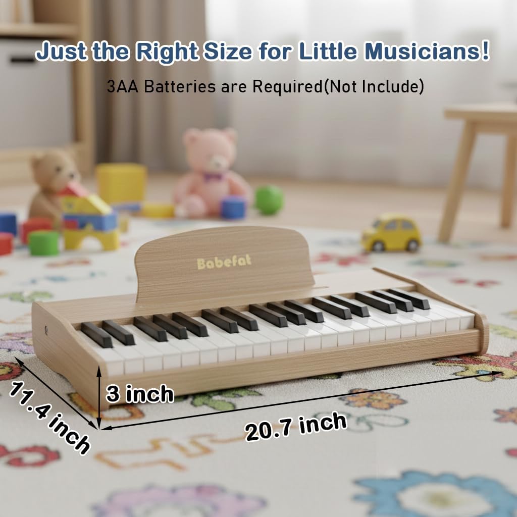 Kids Piano Keyboard 37 Keys Digital Piano for Kids Mini Musical Instruments Wooden Pianos Toy for 4+ Years Old Girls and Boys Birthday Gift Walnut (Oka)