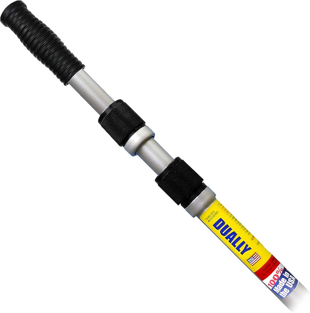 SKIMLITE MANUFACTURING Dually 9024 Telescopic Pool Pole 8-24 Ft Dual Locking Heavy Duty Aluminum Easy Grip Adjustable Telescoping Cleaning Poles with Universal Adapter for Skimmer Brush & Vacuum Head