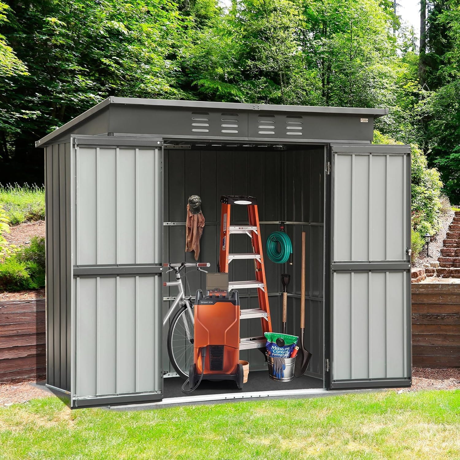 Domi Outdoor Storage Shed 6'x4', Metal Sheds Outdoor Storage Slope Roof with Lockable Doors & Air Vents for Patio Garden Backyard Lawn,Gray