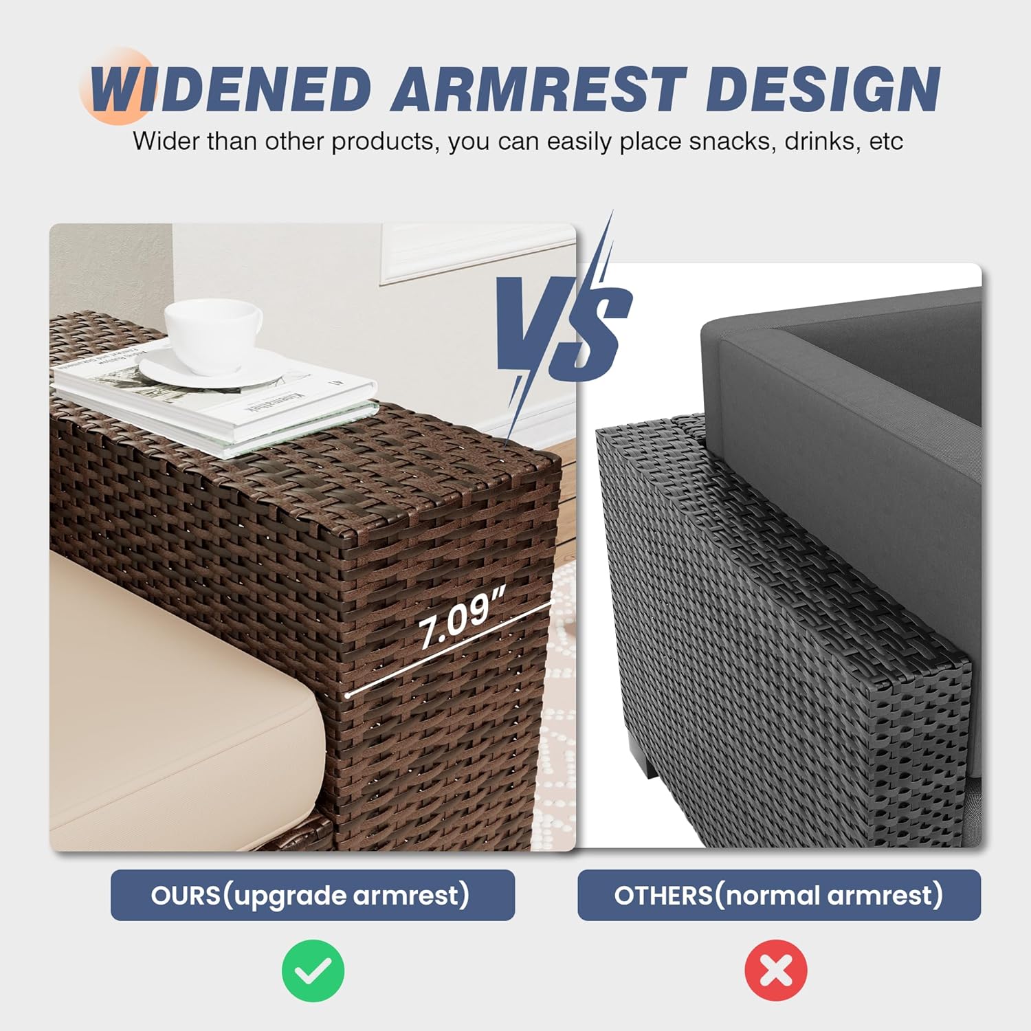 Amopatio Outdoor Sectional with Fire Pit Table, 8 Inch Armrest Patio Furniture Set with Waterproof Cover for Garden Backyard, 4'' Thickened Cushion