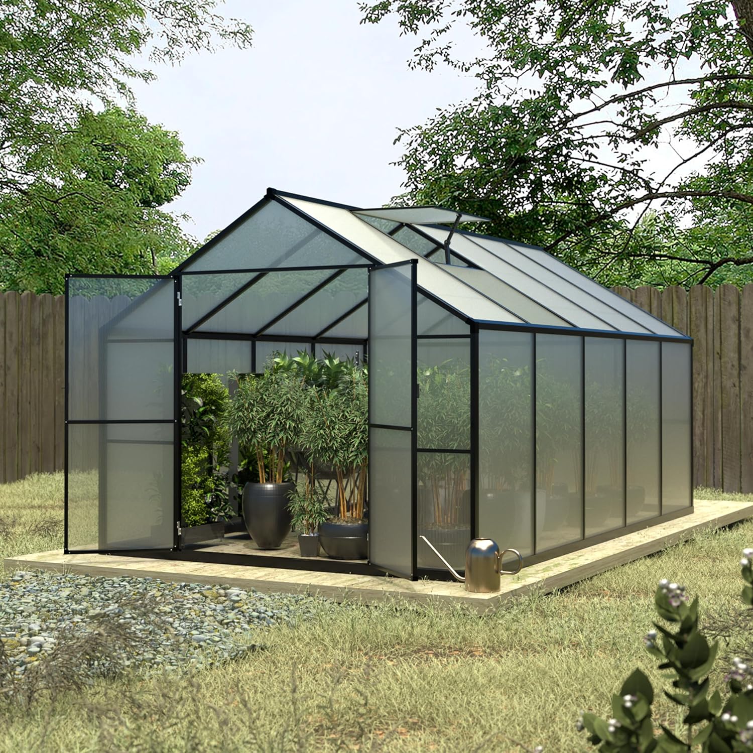 VEIKOU 8x10 FT Polycarbonate Greenhouse for Outdoors, Walk-in Green House with Adjustable Vent, Aluminum Frame, Riveted Structure, Outdoor Greenhouse Kit for Backyard, Garden, Gray