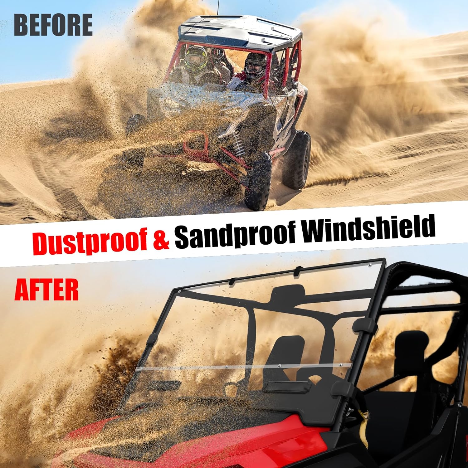 Front Full Windshield for Honda Pioneer 1000 2016-2025, Combined Clear Vented Hard Coated Windshield Front Window Full Windscreen for Honda Pioneer 1000-3 1000-5 1000-6 2016-2025 Accessories
