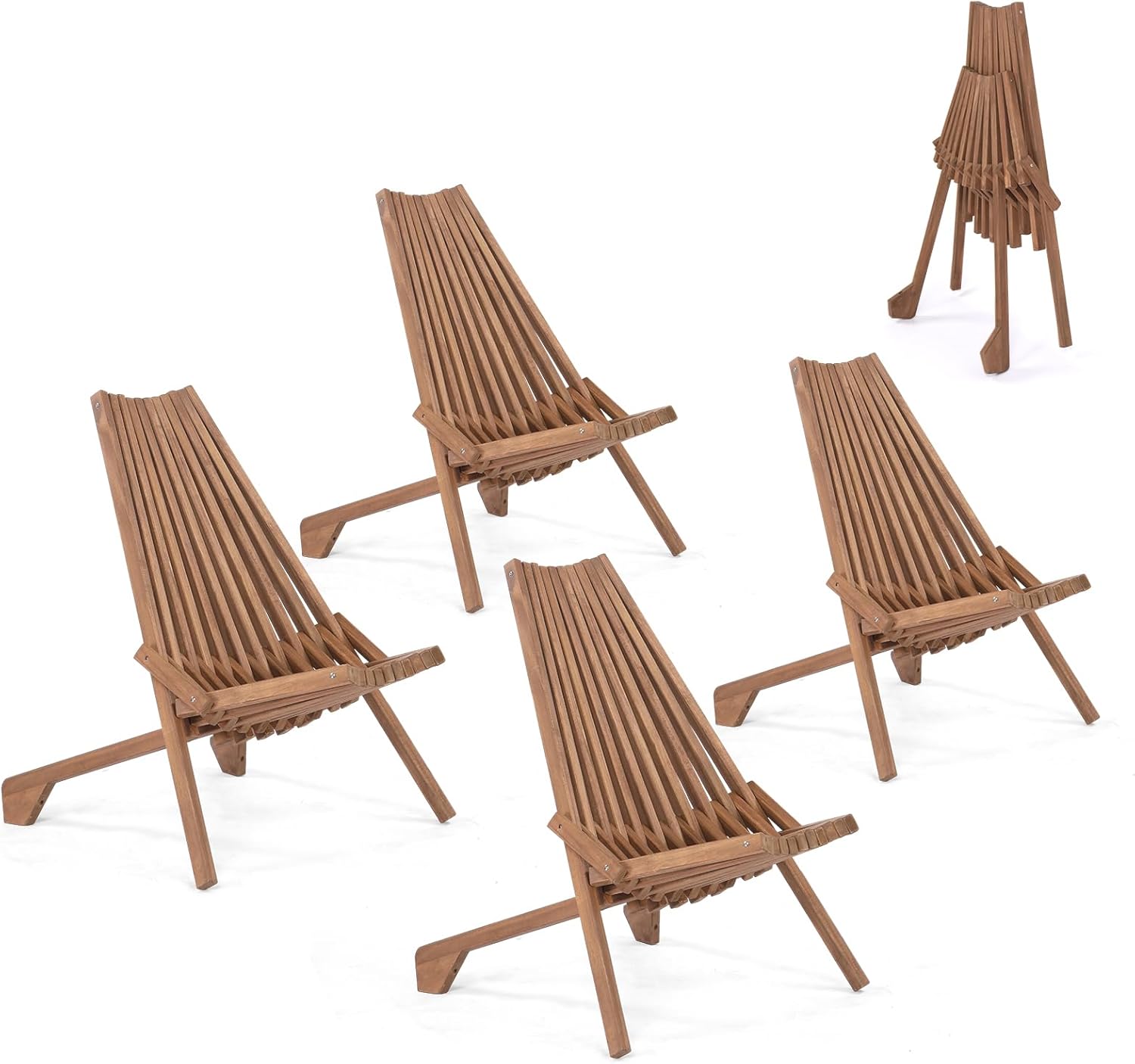 VINGLI FSC Acacia Wood Folding Outdoor Chairs Set of 4,Weather-Resistant Wooden Folding Chairs Patio Chair Furniture Comfy Adirondack Chairs Lounge Chair for Deck Fire Pit Porch Camping,Up to 350LBS