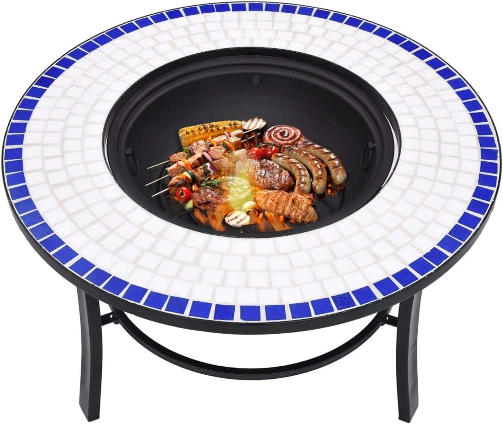 YAFF Mosaic Fire Pit Blue and White 26.8