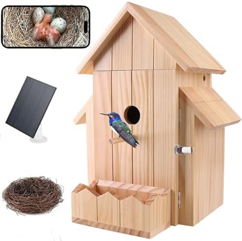 Smart Bird House with Camera, 1080p HD WiFi Outdoor Bird Box. Features Auto Capture Bird Video & Motion Detection, Night Vision, App Alerts and Serves as a Bird Nesting Box (Natural, Normal)