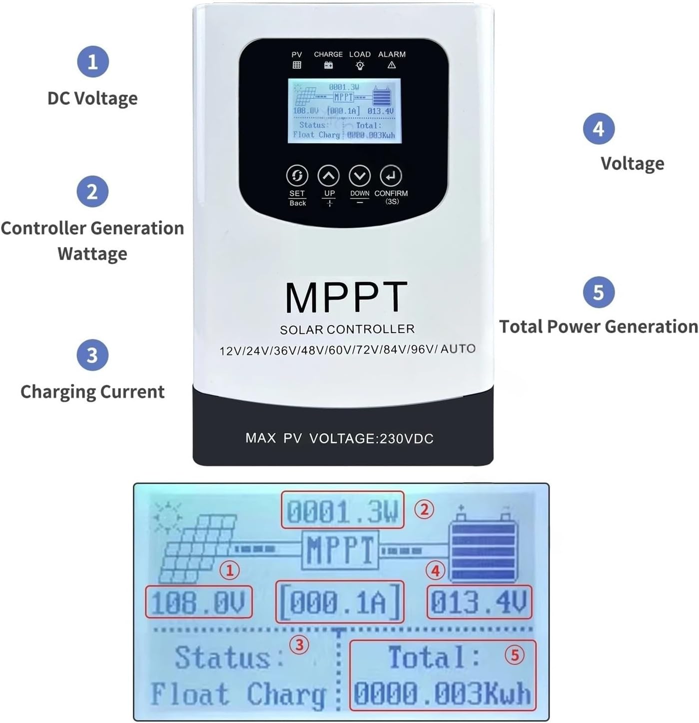 12V 24V 48V 60V 72V 96V MPPT Solar Charge Controller PV Regulator 230VDC for Lifepo4 Lithium(100A)