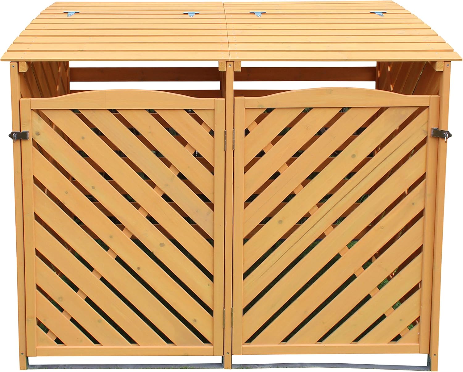 Hanover 4.9 ft. x 4 ft. Wooden Outdoor Storage Shed for Outdoor Trash Can and Recyclables, Stores 2 Trash Cans, 4' x 4.9' x 3', Modern Fir Wood Shed with Metal Locking Latch and 2 Front Access Doors