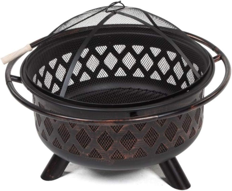 Ember Red Rubbed Bronze Crossweave 36 inch Wood Burning Fire Pit-with Free Grill Grate and Cover, Durable and Perfect for Outdoor Grill