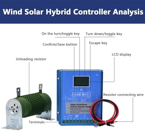2000W Wind Solar Hybrid Charge Controller, MPPT Auto 12V/24V/48V, Wind Turbine & Solar Panel Compatible, LCD Display, Free Dump Load for Efficient Power Management
