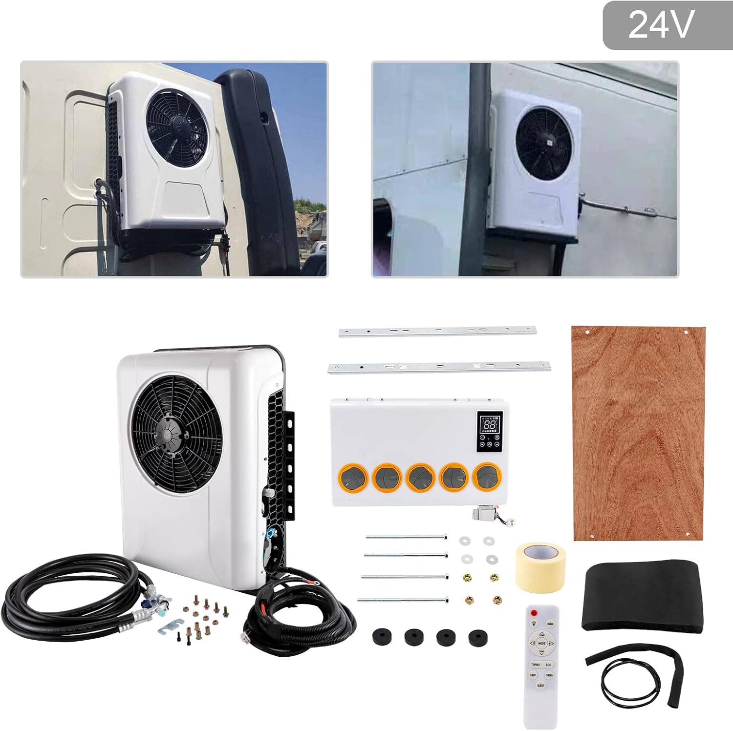 24V Truck Cab Air A/C Conditioner, Universal Electric Air Conditioners Mini Split AC System For Cab Within 6㎡/64ft², 3400-10238BTU/1000W-3000W Energy Saving, 1000-3000rpm adjustable Speed