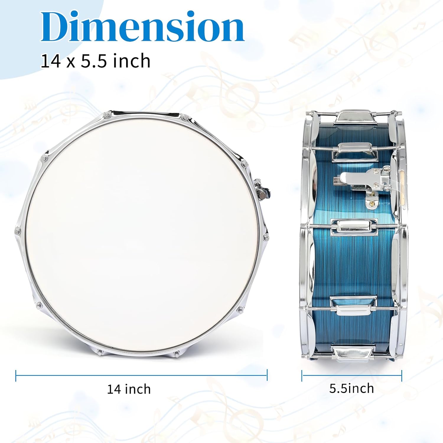 Ktaxon 14 x 5.5 inches Snare Drum Set, Marching Snare Drum Kit for Students Beginners, Comes with Stand Sticks, Key, Bag, Mute Pad and Adjustable Straps (Blue)