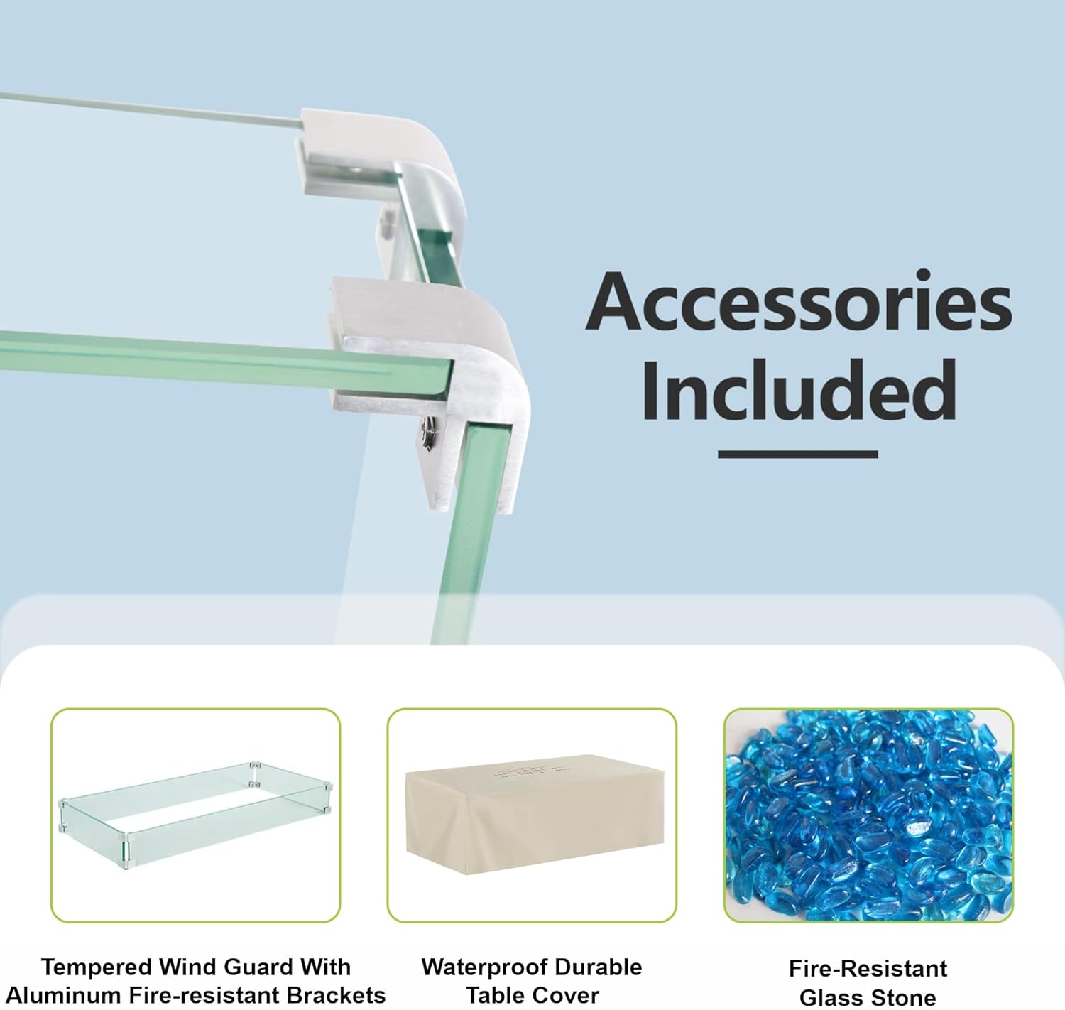 Dineli 2-Piece Outdoor Propane Fire Pit Table Set w Tank Table 42'' Rectangular Firepit Gas Fire Pits for Outside Patio Table Fire Pit w LED, 50,000 BTU (Black, with Warmlight)