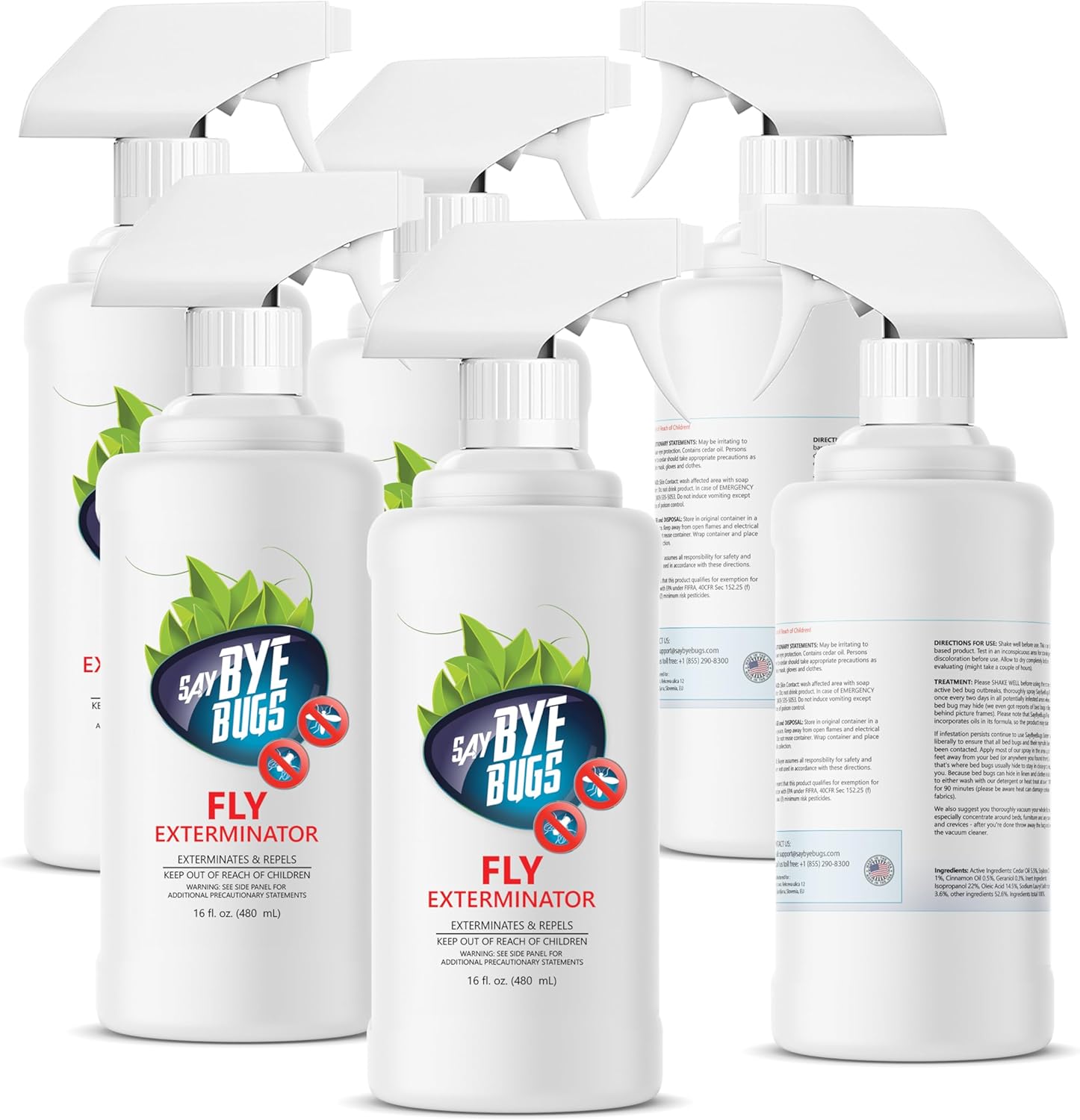 Say Bye Bugs Fly Exterminator. Non-Toxic Insect Killer That Eradicates on Contact & Provides Daylong Repellency. for Fruit Flies, Gnats and Other Flying Home Insects. Shake & Spray (6X 16oz).