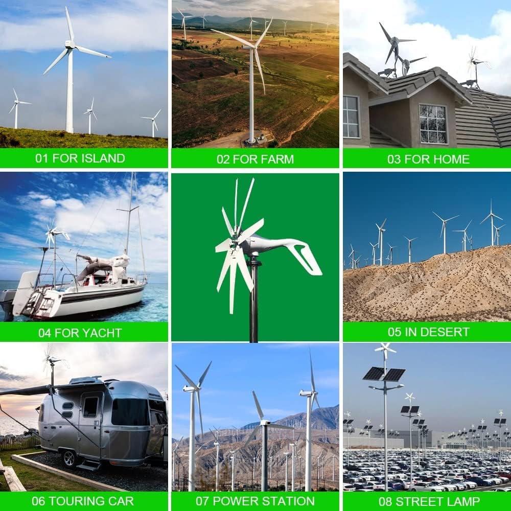 Wind Turbine, 1000W 8 Blades Free Energy Windmill 12V 24V Small Wind Turbine Generator for Home Farm Street Lamps Use Wind System(MPPT Controller,12V)