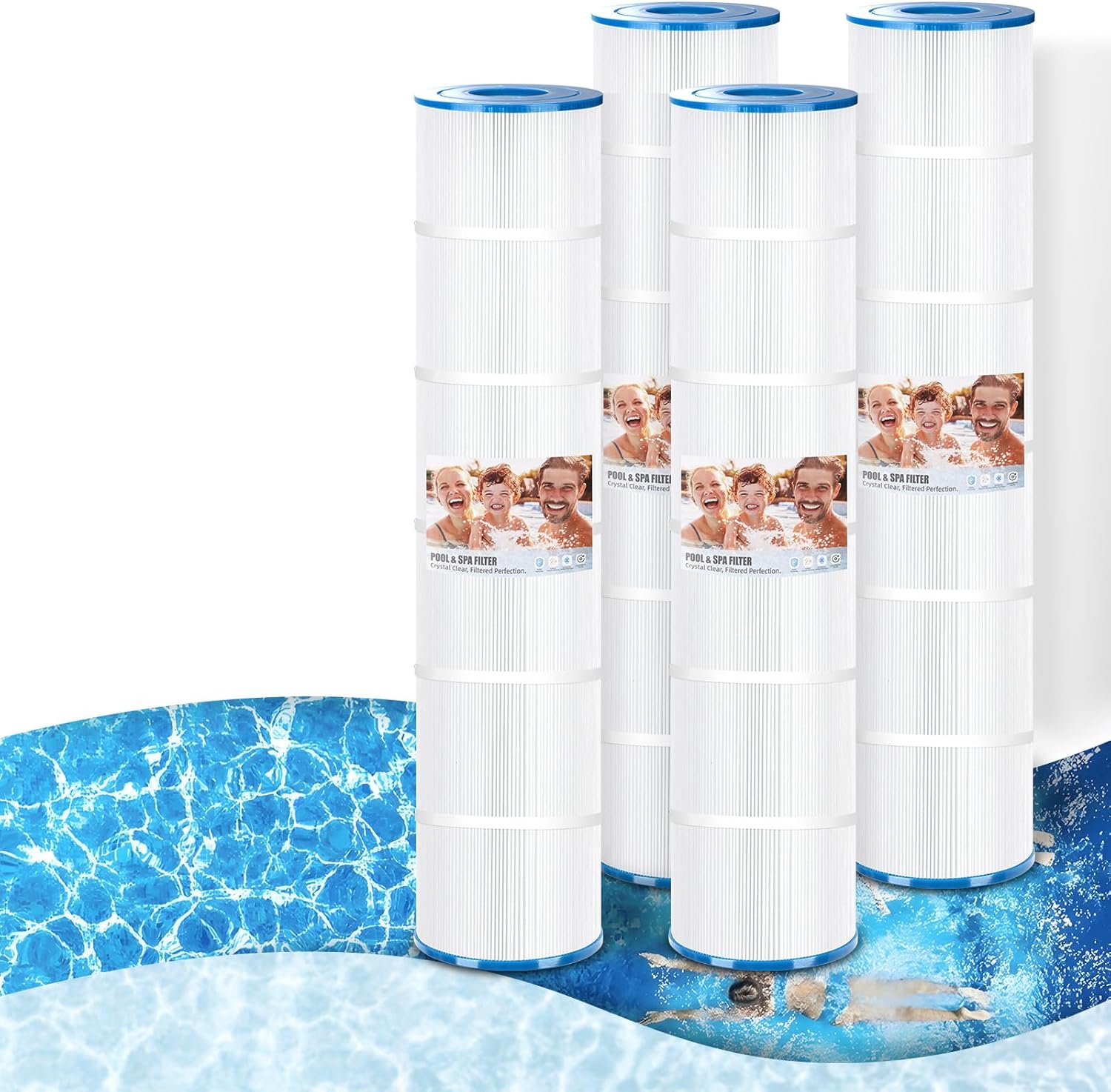 4 Pack Pool Filter Cartridge Compatible With Clean & Clear Plus 520, CCP520, Unicel C-7472, FC-1978, Pentair 178585,160332, PCC130, PLFPCC130, R173578, Waterway Crystal Water 525-Certified with NSF50
