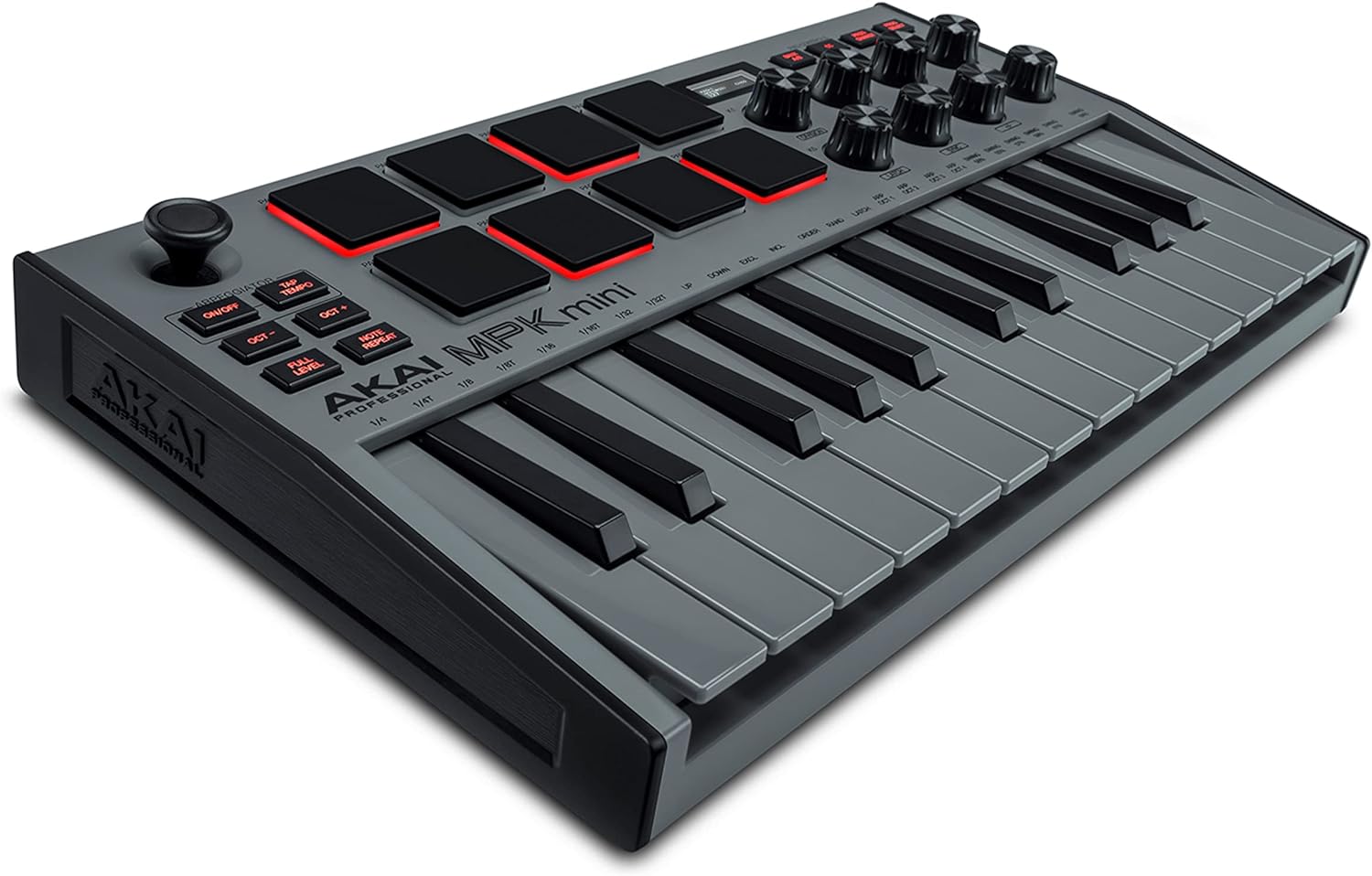 AKAI Professional MPK Mini MK3-25 Key USB MIDI Keyboard Controller With 8 Backlit Drum Pads (Grey) & On-Stage DS7200B Adjustable Desktop Microphone Stand, Black