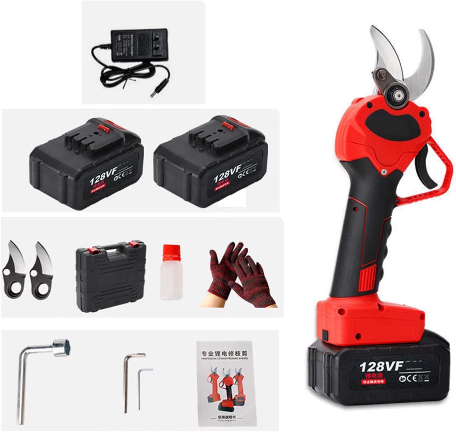 GeRRiT 21V Professional Electric Secateurs, 30Mm Cutting Diameter Orchard Garden Electric Pruning Shear, 1/2Pcs 1500 Mah Rechargeable Lithium Battery, 2H Working Hours