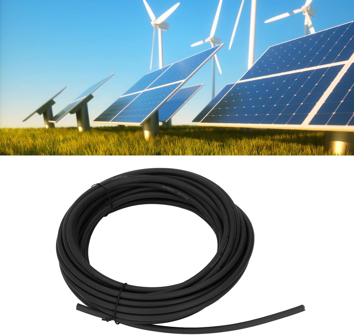 Solar PV Wire, 6 Photovoltaic Cable Solar Photovoltaic Cable Double Layer Insulation Tinned Copper, Solar and Wind Power Parts and Accessories (Black 50m/164ft)