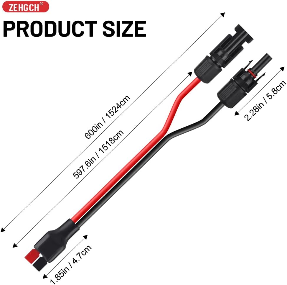 Solar Panel Cable Connector Kit with 10AWG Heavy-Duty Tinned Copper Charge Cable for Portable Solar Power Station and Battery Connections (50FT)