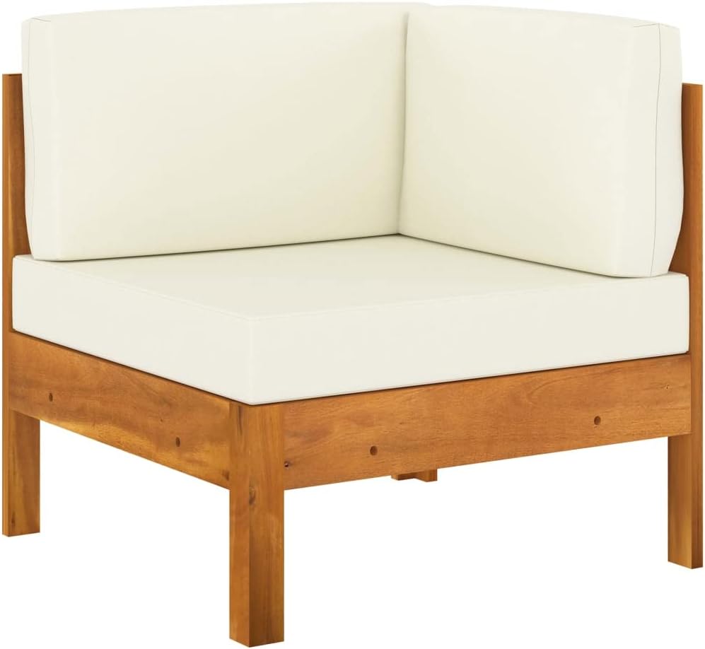 Corner Sofa with Cream White Cushions Solid Acacia Wood,Enhance Your Outdoor, with Our Durable and Stylish Corner Sofa Patio Furniture Sets, Conversation Sets