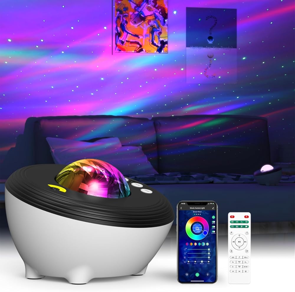 Galaxy Projector for Bedroom,Northern Lights Aurora Projector,Music Speaker Star Light Projector,8 White Noise Night Light Projector Works with Phone App for Kids Adults Room Decor Ceiling Party