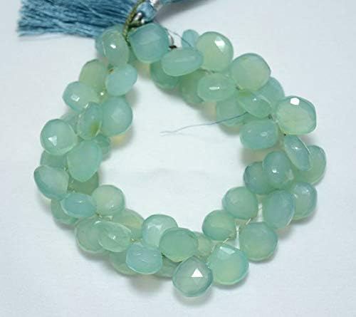 13 inch natural beads strand of 11-13mm faceted heart aqua chalcedony gemstone beads for DIY jewelry - necklace, bracelet, earring, ring.