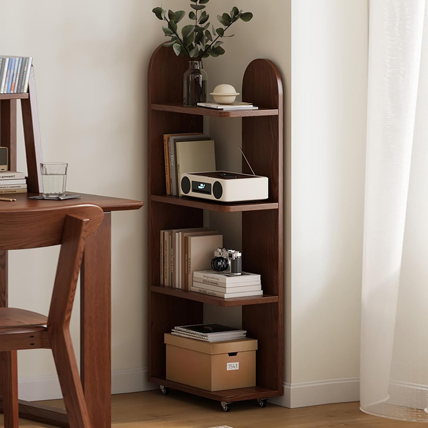 Wood Corner Bookshelf 360° Spinning Book Shelf Tower for Kids, Large Display Shelf Bookcase for Office Bedroom Living Room Easy Assembly(Brown)